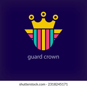 Creative protection crown logo. Unique color transitions. Unique linear sporty crown logo template. vector