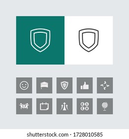 Creative Protection Shield Line Icon with Bonus Icons. 