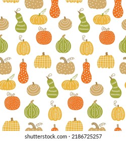 Calabazas creativas dibujadas a mano adorable patrón vectorial sin costura