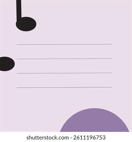 A creative purple background featuring music notes, lined area for text. Perfect for presentations, invitations, educational materials, social media, and music-themed designs.