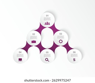 Creative purple infographic template with 6 steps, options, parts or processes. Presentation of teamwork or business processes. - Powered by Shutterstock - Get 15% off with code: PIKWIZARD15