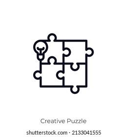 Creative Puzzle icon. Outline style icon design isolated on white background