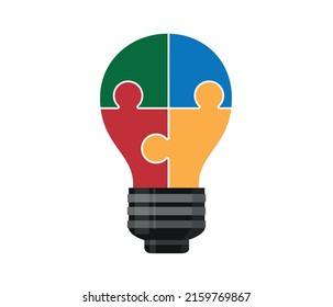 Creative puzzle light bulb concept isolated white background.