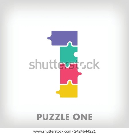 Creative puzzle number 1 logo. Unique color transitions. Education and reading and growth stage logo template. vector