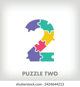 Creative puzzle number 2 logo. Unique color transitions. Education and reading and growth stage logo template. vector