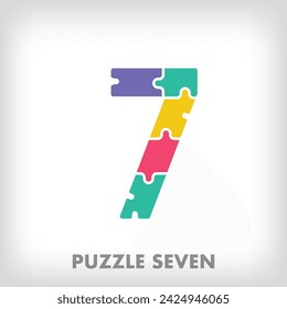 Creative puzzle number 7 logo. Unique color transitions. Education and reading and growth stage logo template. vector