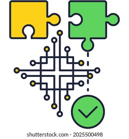 Creative puzzle piece and electric chain vector icon. Brain recharge infographic. Education, inspiration power, business strategy and corporate challenge illustration