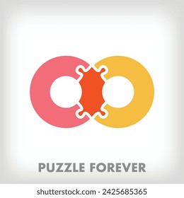 Creative puzzle pieces infinity logo. Unique color transitions. Education, reading and growth stage logo template. vector