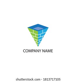 ilustración del logo de la pirámide creativa de construcción con diseño de vector de color