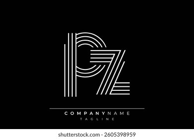 Creative PZ lines letter logo design. A simplistic and elegant abstract logo design with linear patterns and initials, suitable for contemporary branding.