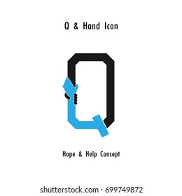 Creative Q- alphabet icon abstract and hands icon design vector template.Business offer,partnership,hope,support or help concept.Corporate business and industrial logotype symbol.Vector illustration