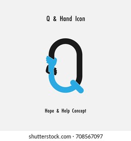 Creative Q- alphabet icon abstract and hands icon design vector template.Business offer,partnership,hope,support or help concept.Corporate business and industrial logotype symbol.Vector illustration
