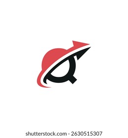 Logotipo inicial Creative Q com seta dinâmica, identidade vetorial para empresas de rápido crescimento.