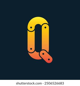 Creative Q Letter Chain Alphabet Typography Logo, Creative Q Letter Bike Chain Minimal Logo Sign, Q Character Logo Symbol