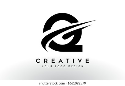 Creative Q Letter Logo Design with Swoosh Icon Vector Illustration.