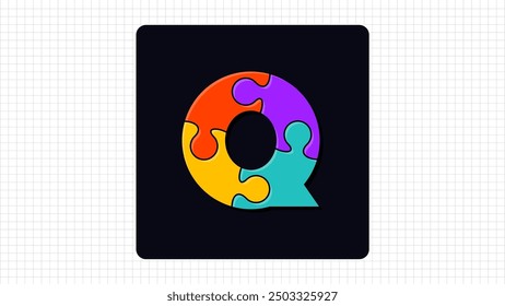 Creative Q Letter Vector Puzzle Logo, Stylish Colorful Parts Logo Sign Q Letter, Q Character Logo Symbol