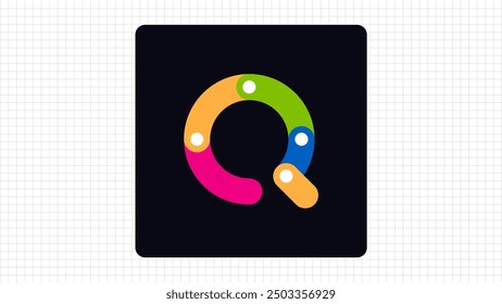 Creative Q Letter Wall Hook Type Logo, Stylish Colorful Q Letter Minimal Logo Sign, Q Character Logo Symbol