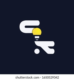 Letra qk creativa con diseño de plantilla de logotipo de lámpara. Idea moderna de la bombilla, emblema, símbolo, icono en amarillo. Se puede utilizar para empresas, sitios web, folletos, afiches, aplicación, sitio web, UI.