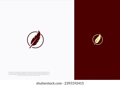 Creative quill classic signature feather ink pen. Writer, lawyer, law firm symbol. Vector design template