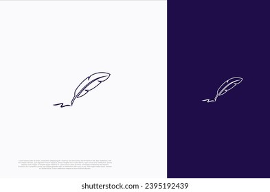 Creative quill classic signature feather ink pen. Writer, lawyer, law firm symbol. Vector design template