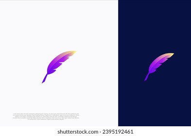 Creative quill classic signature feather ink pen. Writer, lawyer, law firm symbol. Vector design template