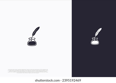 Creative quill classic signature feather ink pen. Writer, lawyer, law firm symbol. Vector design template