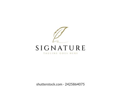 Kreatives Quill Signature Logo Design mit minimalistischer Federtinte Premium