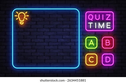 Creative quiz interface with left answer zone and icons for ABCD on the right