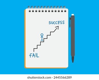 Creative quote, designed in notebooks paper frame, motivation, diary. Quotes success and failure, pencil notebooks icon, notebooks symbol. Can use for infographic, banner, web design, poster. 