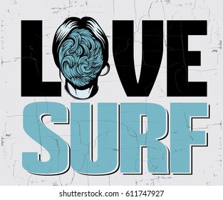  Creative quote typographical background  with hand drawn illustration of girl with sea waves instead face. Placard with vintage texture. Template for card, poster, banner, print for t-shirt.