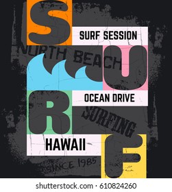  Creative quote typographical background with silhouette of waves.  Placard with vintage texture. Template for card, poster, banner, print for t-shirt.