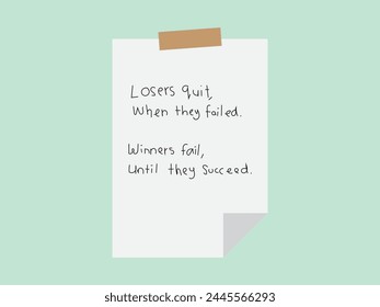 Creative quotes, designed in notebooks paper frame, motivation, diary. Quotes success and failure, notebooks icon, paper clips symbol. Can use for infographic, banner, web design, poster. 
