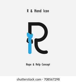 Creative R- alphabet icon abstract and hands icon design vector template.Business offer,partnership,hope,support or help concept.Corporate business and industrial logotype symbol.Vector illustration