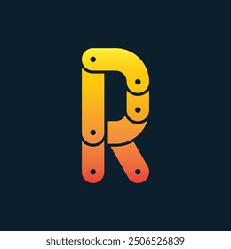 Logotipo creativo de la tipografía del alfabeto de la cadena de la letra R, signo de logotipo mínimo de la cadena de la bici de la letra R creativa, símbolo del logotipo del carácter R