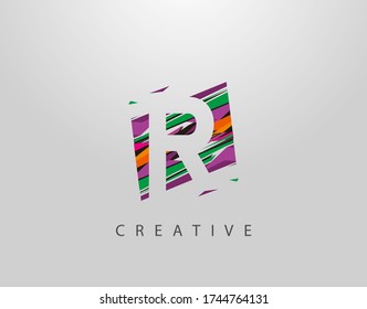 Creative R Letter Logo. Modern Abstract Geometric Initial R Design, made of various colorful pop art strips shapes  