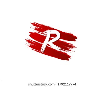 Creative R Letter Logo in Red Strips Grunge Platter Element. Retro Rusty Logo Design-Vorlage.