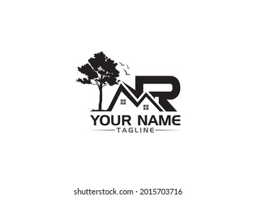 Creative R letter Real estate tree roof shape logo template
