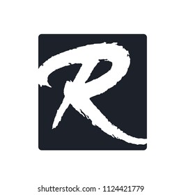Creative R letter vector logo design. Handwritten text with paint brush texture. Monogram vector sign. Character logotype symbol. Icon design