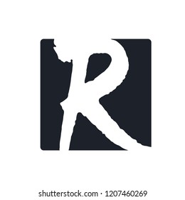 Creative R letter vector logo design. Handwritten text with paint brush texture. Monogram vector sign. Character logotype symbol. Icon design