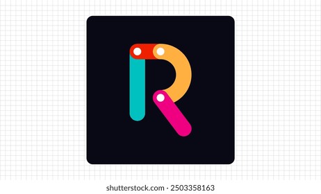 Creative R Letter Wall Hook Type Logo, Stylish Colorful R Letter Minimal Logo Sign, R Character Logo Symbol