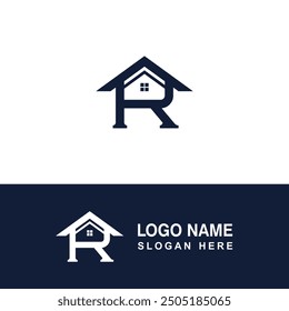 Logotipo creativo de R con forma de casa.