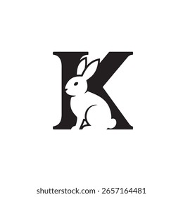 Letra de conejo creativo K Diseño de logotipo