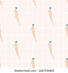 Creative radish root seamless pattern. Contemporary turnip wallpaper in doodle style. Design for fabric, textile print, wrapping paper, kitchen textiles. Modern vector illustration