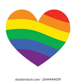 Creative rainbow heart design with bold stripes and vibrant tones. A stylish emblem of LGBTQ+ pride, rights, and inclusion.