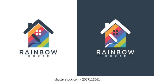 Diseño del logo de la casa arcoiris creativa con formas de casa coloridas Vector Premium