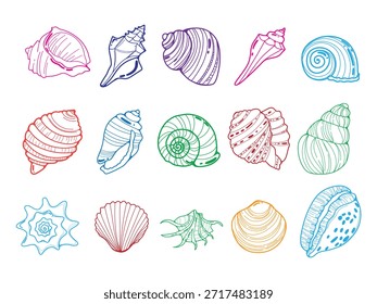 Creative Rainbow Outline Sea Shell Set for Summer Design