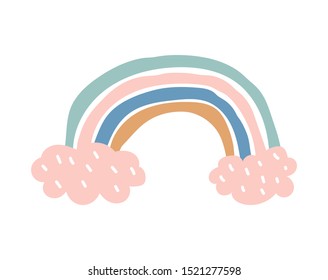 Creative rainbow scandinavian style isolated on white background. Childish print for apparel, poster, nursery decoration. Vector illustration