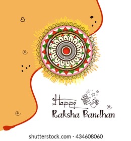 Creative Rakhi design with stylish text of Happy Raksha Bandhan on decorative background.