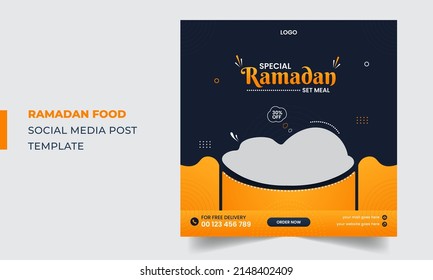 Creative ramadan food promotional social media post design with abstract shapes and elements