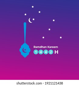 Creative Ramadan Kareem in crescent moon shape with lamp for Holy Month of Muslim Community Festival celebration